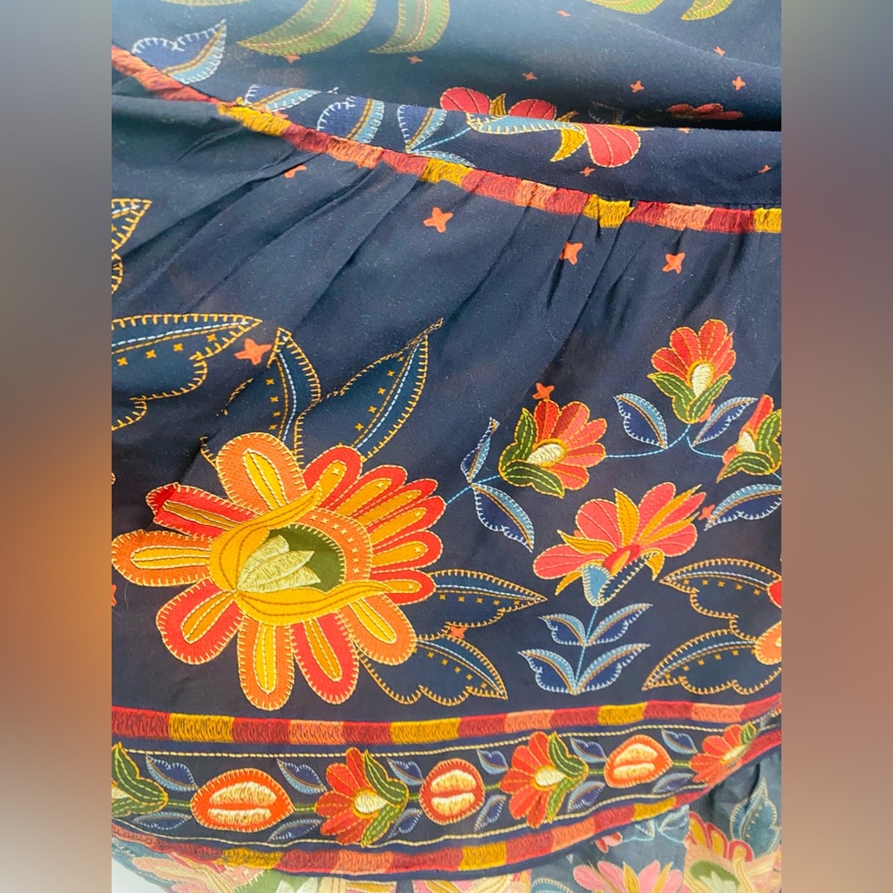 NWT Anthropologie x Farm Rio Navy Orange Floral Wrap Midi Dress XLP - Picture 8 of 12